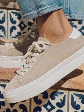 Soludos Ibiza Platform Sneaker - Suede Sand Tan 9.5